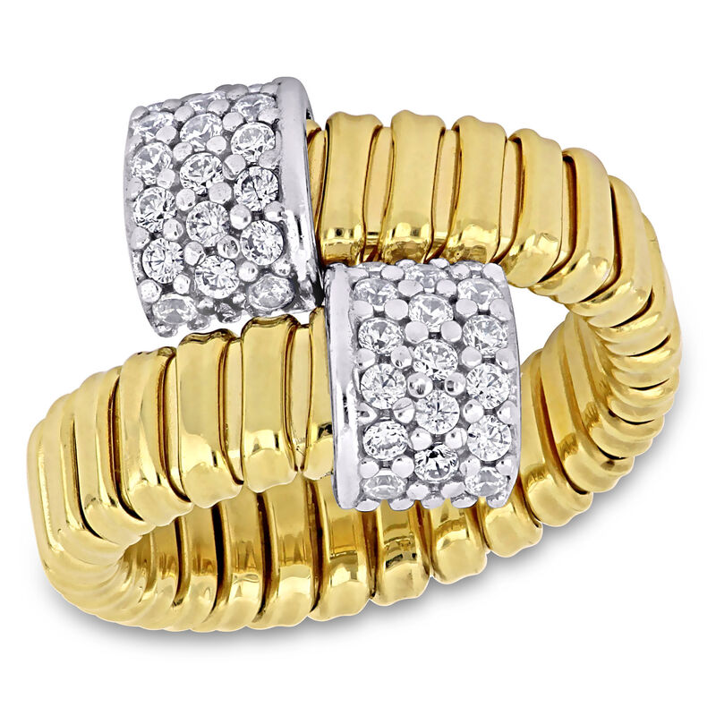 Cubic Zirconia Bypass Stretch Omega Ring in Gold Plated image number null